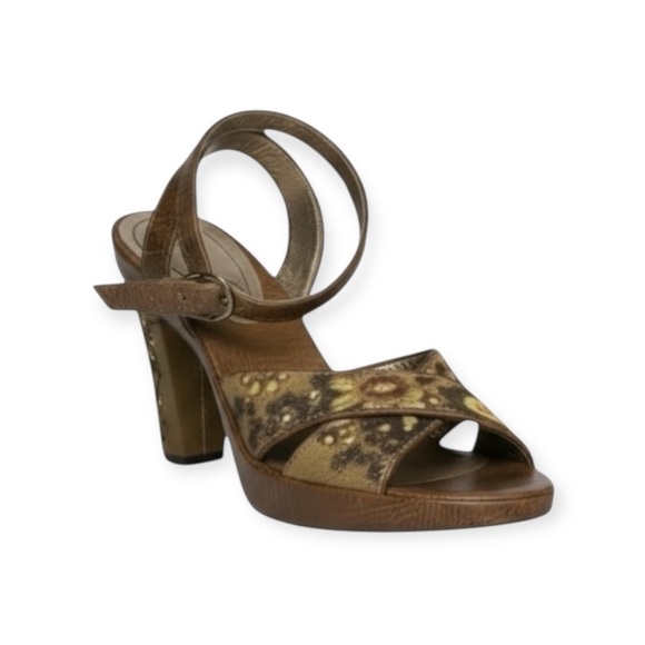 Kenneth Cole ❁ Afterflower Ankle Strap Embroidered Leather Heels ❁ Brown ❁ 9M ❁ - Picture 15 of 16